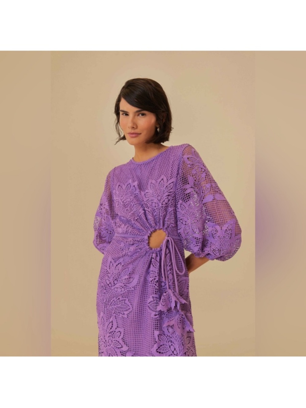 FARM Rio Purple Crochet Midi Dress with Ring Detail - Picture 3 of 10